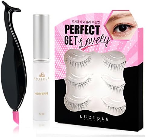 LUCIOLE Fake Eyelashes 1 Pack(4 Pairs) &amp; Applicator &amp; Adhesive Set(3 type) (Lovely+Applicator+Glue(white))