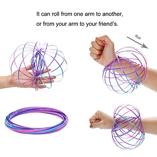 HighlifeS Multicolor Flow Rings Kinetic Spring Bracelet - Science Educational Sensory Interactive Cool Toys For Kids Teens Adults - Spinning Metal Globe Slides Down Arms - Thumbnail 7