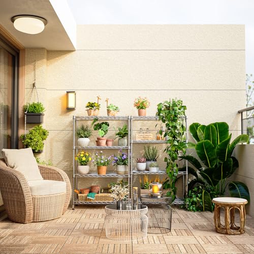 MZG 454kg Capacity Heavy Duty 4-Tier Metal Storage Shelving Unit with Wheels, Adjustable Wire Rack Organizer for Garage, Kitchen, Bathroom, or Laundry (Chrome, 35L x 75W x 120H cm)