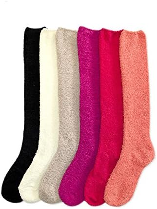 Styleyet Women Soft Cozy Fuzzy Winter Plush Knee Socks 9-11 (6Pack-Multi Color) (Plain)