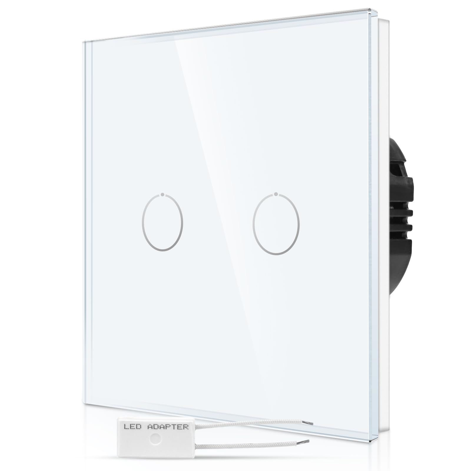 CNBINGO Dimmer Touch Light Switch - White Wall Switch with Glass Panel and Status LED Backlight - Dimmer Switch for Dimmable LED with a Free Adapter - 2 Gang