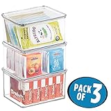 mDesign Kitchen, Pantry, Refrigerator, Freezer Storage Container Box with Lid - Pack of 3, 1.5-Quart, Clear