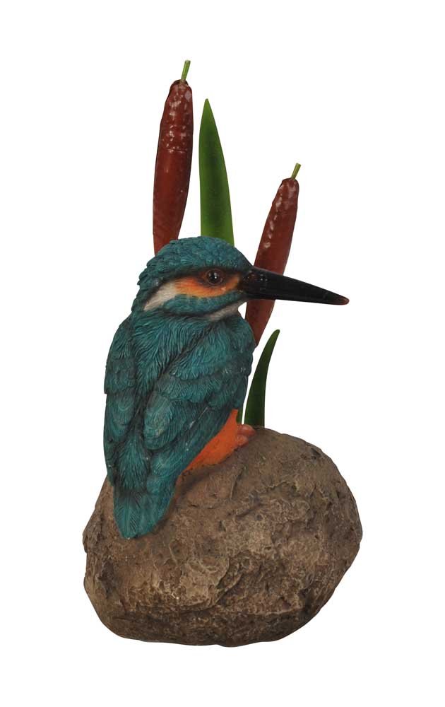 Kingfisher on a Stone with Bulrush Background, Resin & Metal Ornament | MW-SC07-F