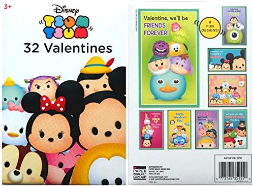 Disney Tsum Tsum 32 Fold and Seal Valentines Cards Featuring Minnie, Mickey, Stitch, Eeyore, Buzz Lightyear (Toy Story), Pluto, Chip and Dale (Chipmunks) and Many More