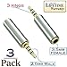 Josi Minea x 3 Pcs 2.5mm Male to 3.5mm Female Audio Adapter Converter Headphone Earphone Headset 3 Ring Jack - Stereo or Mono [ 3 Pack ]