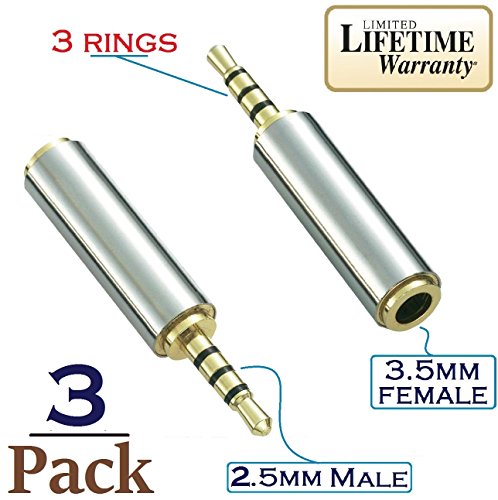 Josi Minea x 3 Pcs 2.5mm Male to 3.5mm Female Audio Adapter Converter Headphone Earphone Headset 3 Ring Jack - Stereo or Mono [ 3 Pack ]