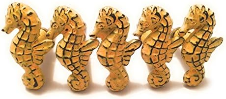 Rustic Iron Seahorse Cabinet Knobs Drawer Pulls Beach House Retro Boho Bohemian Decor by Mello Products (5 Pcs) (Yellow)