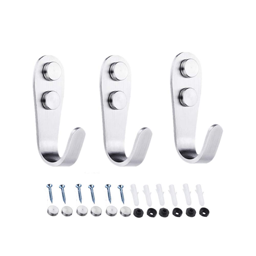 BOZONLI Coat Hooks - 3 Pack Single Clothes Hooks Stainless Steel Door & Wall Hooks for Bedroom Bathroom Kitchen Office Closets