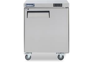 ICECASA 27" W Commercial Freezer Worktop Undercounter Single Door Stainless Steel Counter Fan Cooling Freezer 7 Cu.ft for Restaurant, Bar, Shop, etc