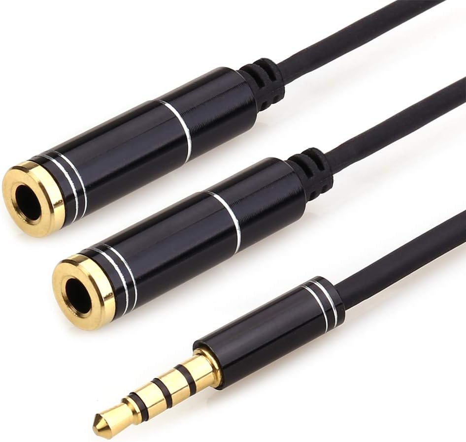 NANYI 3.5mm Audio Stereo Y Splitter Extension Cable 3.5mm Male to 2 Port 3.5mm Female for Earphone, Headset Splitter Adapter, Compatible for iPhone, Samsung, LG, Tablets, MP3 Players, (Black-1FT)