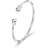 Bangle Bracelet Gift 925 Sterling Silver Bangle Bracelet Open Bangles Two Bead Cuff Frosted Silver Bracelet Jewelry Women