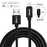 Micro USB Cable, iPhone Charger, Gaoye Metal 2 in 1 Lightning Cable (3.3ft) [Apple MFi Certified] 8 Pin High Speed Charging Micro Cable for iPhone iPad Samsung HTC LG Huawei Android Phones