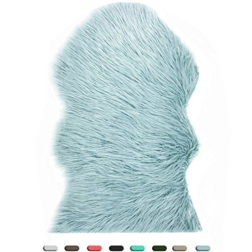 Decosy Ultra Soft Faux Sheepskin Furry Area Rugs 2ft x 3ft,Home Decor Fluffy Fuzzy Chair Cover, Solid Shaggy Seat Pad For Bed Sofa Couch Floor Car, Turquoise