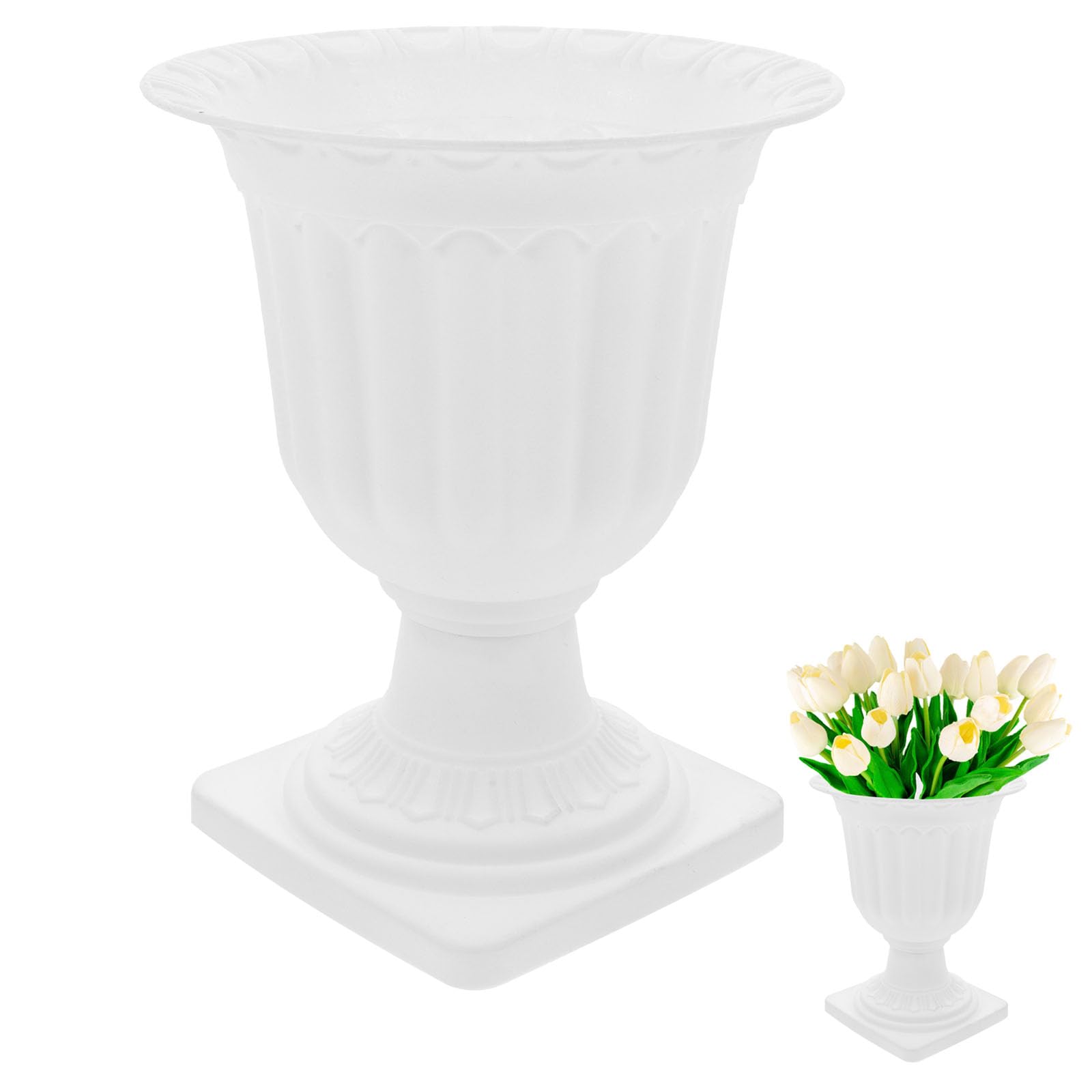 IMIKEYA Roman Column White Flower Pot Traditional Urn Planter Garden Plastic Flower Stand Vintage Vase Pedestal for Wedding Table Centerpiece Indoor Decor