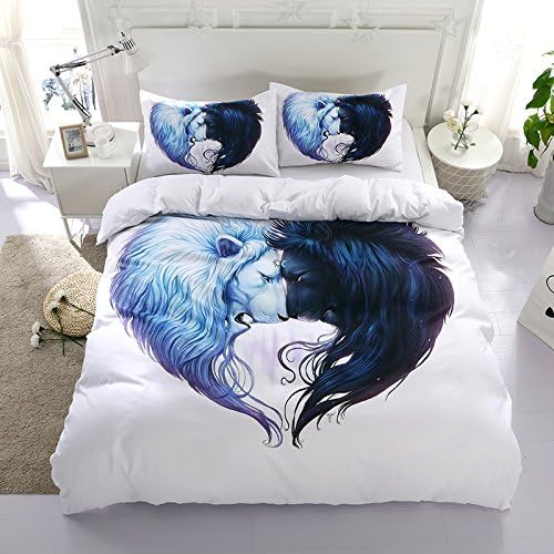 Prom Bedding Microfiber 3pc Animal Duvet Cover Set 3D Blue Lion Printing Bedding Sets King Size