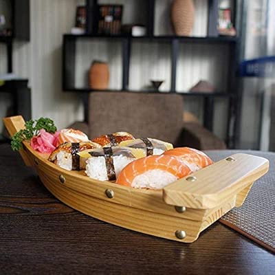 Augproveshak Sushi Plate Creative Boat Shaped Wooden Utensils