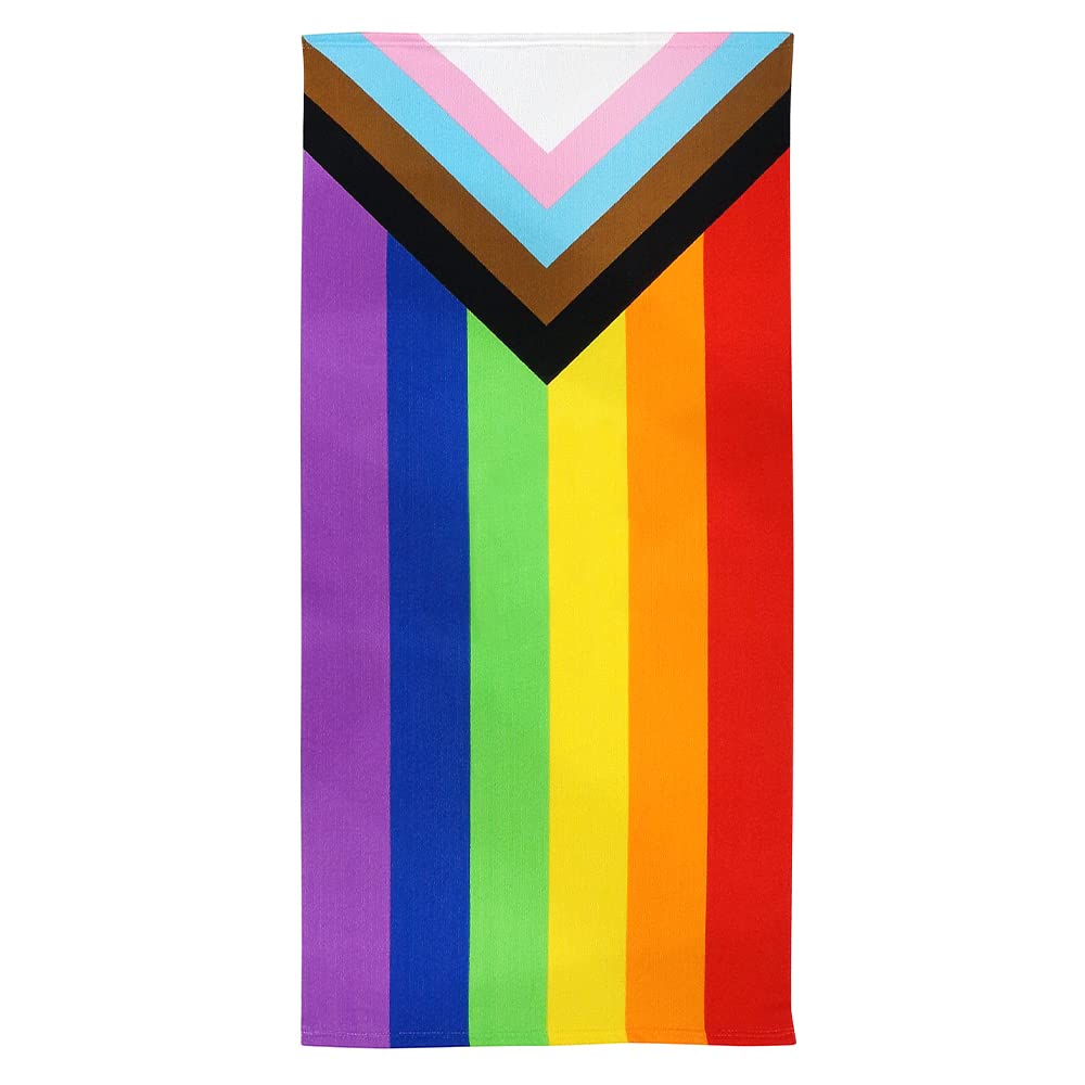 COUNTRY CLUB Progress Pride Flag LGBTQ+ Rainbow Large Microfibre Beach & Bath Towel Lightweight Sports Travel Gym Summer