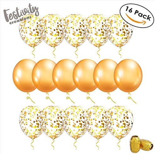 Premium 18 inch Gold Confetti Balloons, Large Latex Party Balloons for men & women, Perfect gold party decorations for birthday, wedding, proposal, baby shower, 1st birthday, bachelorette, anniversary