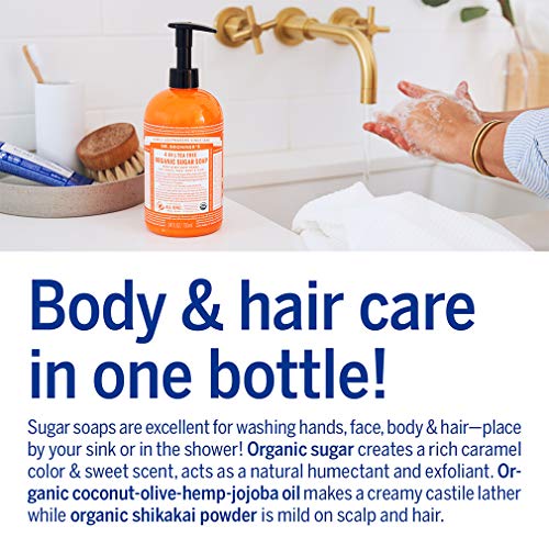 Dr Bronner’s 4-in-1 Organic Tea Tree Sugar Soap, Made with Organic Oils, Sugar and Shikakai Powder, For Hands, Body, Face & Hair, Fair Trade Certified & Vegan Friendly, 335ml Recycled Pump Bottle - Image 5
