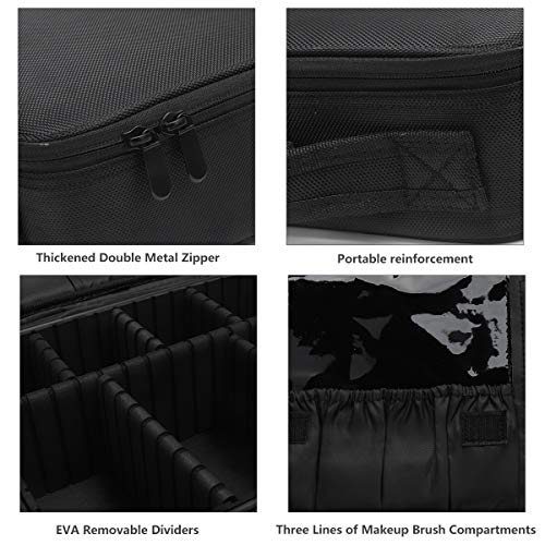 Makeup Bag Travel Cosmetic Bag, Joyphy Cosmetic Case Organizer Portable with Adjustable Dividers for Cosmetics Make Up Tools Toiletry Jewelry (Black)