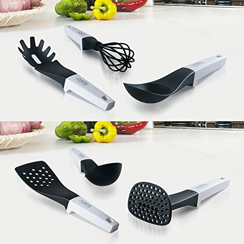 Kitchen Utensils, 6 Piece Cooking Utensil Set With Holder, Bold Modern Kitchen Utensil Set With Floating Heads - Thumbnail 4