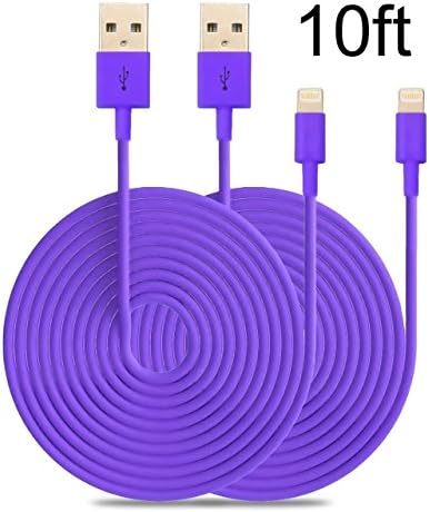 Firefox cable 2PCs 10ft Extended Extra Long 8 Pin to USB Sync and Charging Cable Charger Power Cord for iPhone 6/ 6 Plus, iPhone 5/ 5s/ 5c, iPod Touch 5th, Nano 7th, and iPad 4 Air Mini-Compatible with IOS 8 (purple)