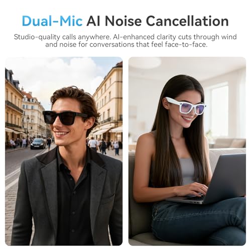 AI Smart Glasses with Camera and Bluetooth,8MP 2K Camera Glasses,AI Voice Control,Photo Recognition,Real-Time Translation,Smart Anti-Blue Light Glasses,IP67 Waterproof for Driving,Outdoor,+2 Lenses.