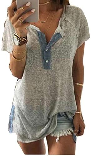 Ladies Shirt,Meyerlbama Women Loose Casual Button Blouse T Shirt Tank Tops V Neck Perspective Tee (GREY, L)