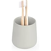 INGOFIN 12 oz Ceramic Toothbrush Holder, Toothpaste Holder and Cup for Bathroom Vanity and Countertop, Organizer for Cosmetic, Makeup, Office Pencils, for Hotel and Apartment, Light Grey