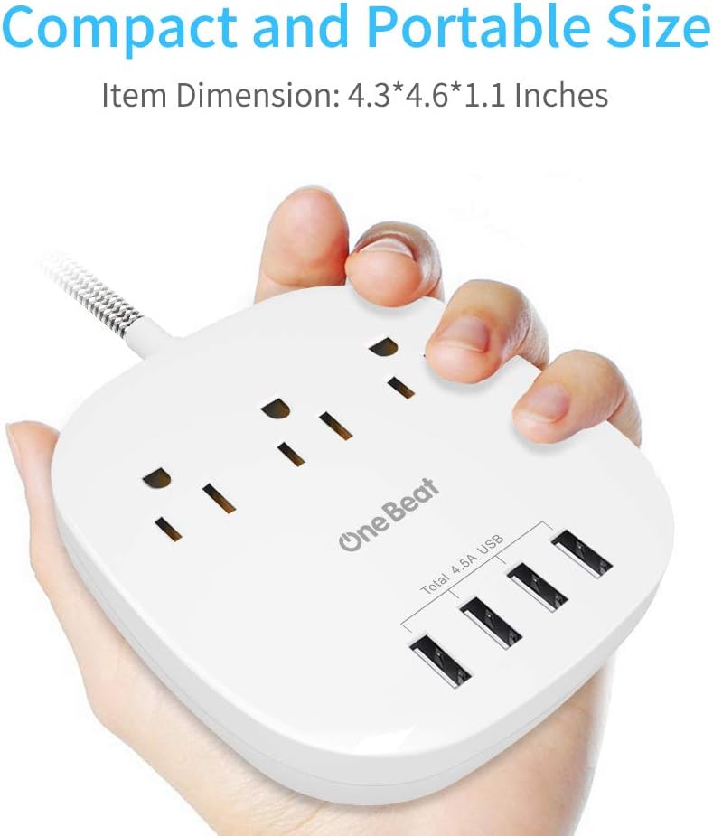 Desktop Power Strip with 3 Outlet 4 USB Ports 4.5A, Flat Plug and 5 ft Long Braided Extension Cords for Cruise Ship Travel Home Office, ETL Listed, White: Electronics