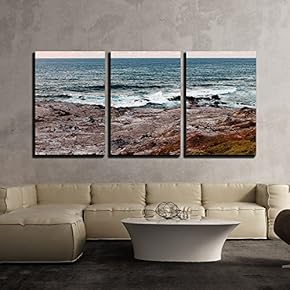 3 Piece Canvas Wall Art - Seascape with Waves - Modern Home Art Stretched and Framed Ready to Hang - 16"x24"x3 Panels