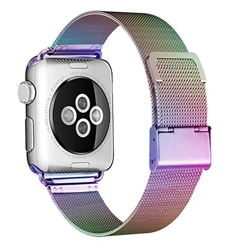 HILIMNY Compatible for Apple Watch Band 42mm 44mm, Stainless Steel Mesh Sport Wristband Loop with Adjustable Magnet Clasp for iWatch Series 1/2 / 3/4, Colorful