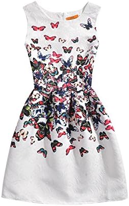 iceko Girls Dress Butterfly Print Summer Girls Casual Dress Size 6-10 (160cm, Butterfly 03)