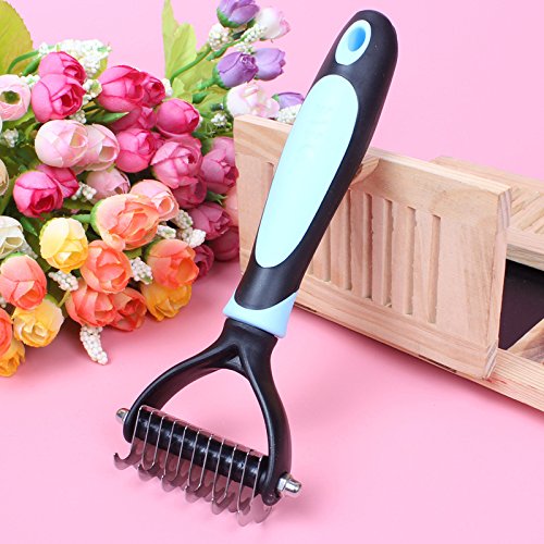 Pevor Dog Grooming - Stainless Double Use Easy Open Pet Hair, Dog Hair Combs Rake Accessories for All Breeds Cat & Dog with Medium and Long Hair Coats