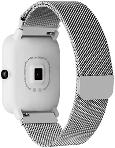 Oucan Xiaomi Amazfit Bip Youth Watch GD Stronger Magnetic Bracelet Band with Mental Button, Closure Replacement Strap Wrist Men for Xiaomi Amazfit Bip Youth Watch GD Smart Watch (Silver)