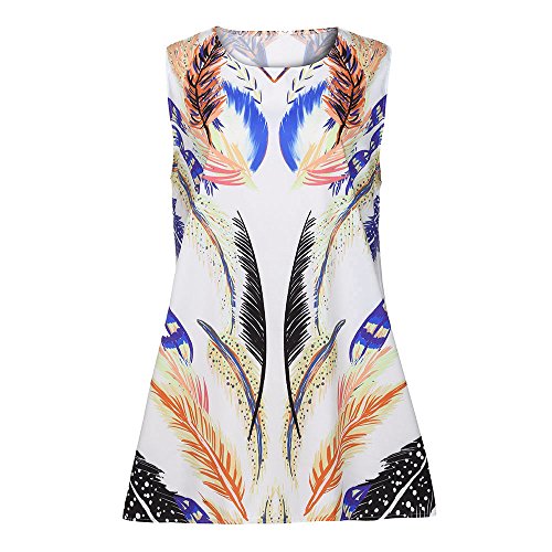 Dressin Vintage Boho Beach Dress, Women Ladies Loose Summer Sleeveless 3D Floral Print Bohe Tank Top Mini Dresses