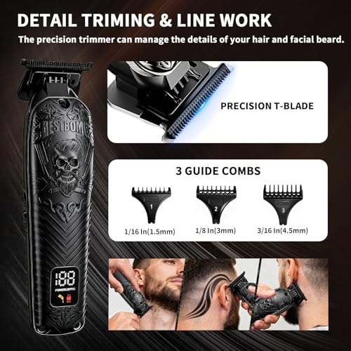 Professional Cordless Mens Hair Clippers & Beard Trimmer and Electric Shavers Kits & Sets,Metal Hair Clippers Cutting Grooming Kit with Long Battery Life for Family Barber Use (Black)