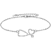 URONE Stethoscope Bracelet 925 Sterling Silver Nurse Bracelet Stethoscope Jewelry Gifts for Women NR Nursing Doctor Graduation Medical Student