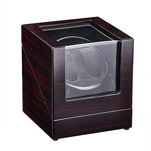 Yescom Single Motor Automatic Double Watch Winder Display Box Storage Case Organizer Polish Wooden Black Interior