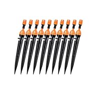 LLAMEVOL Irrigation Drippers 360 Degree Adjustable Orange Drippers on Stake Emitter Drip System Model Home Garden Drip Irrigation System for Flower Beds Vegetable Gardens Herbs 2 in 1 10 Pcs