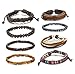 Jstyle 14Pcs Braided Leather Bracelet for Men Women Wooden Beaded Bracelets Wrap Adjustable