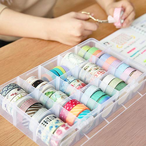 Adjustable 15-Compartment Grid Slot Plastic Storage Box Jewelry Bead Tool for Washi Tape, Art Supplies and Sticker Container Organizer Case - Thumbnail 3
