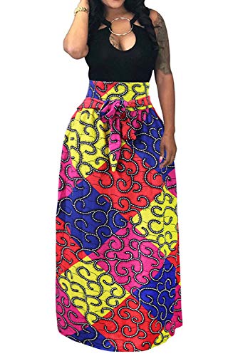 Mocure Women African Traditional Costume Spandex High Waist Maxi Skirt Long Skirt Shirring Print Skirt