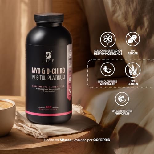 B Life Myo y D-Chiro Inositol | Ratio 40:1 | 400 cápsulas | 2000 mg por porción | Ingredientes Naturales | Myo & D-Chiro Inositol Platinum.