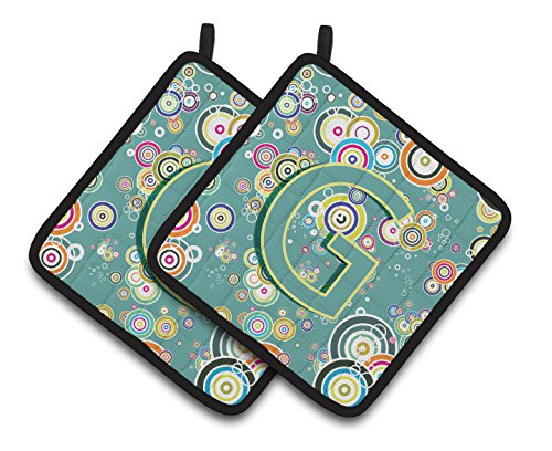 Carolines Treasures Cj2015Gpthd Letter G Circle Circle Teal Initial Alphabet Pair Of Pot Holders 75Hx75W Multicolor