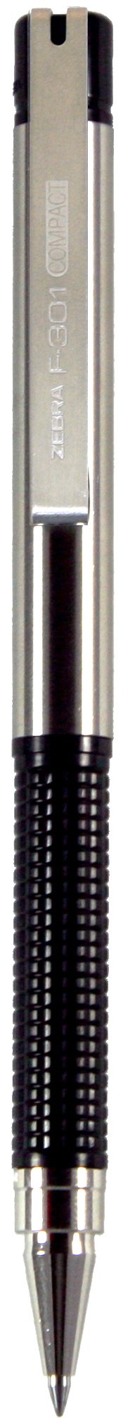 Zebra Pen F-301 Compact Retractable Ballpoint Pen, Stainless Steel Barrel, Fine Point, 0.7mm, Black Ink, 2-Pack