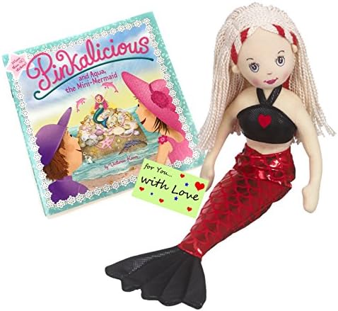 Girls Mermaid Doll Blonde Hair w/Pinkalicious and Aqua, the Mini-Mermaid Book w/ Stickers &amp; Gift Tag