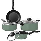 7-Piece Nonstick Aluminum Cookware Set(Green Sage) | Nonstick,black, Aluminum, stackable design, space-saving for small kitchens