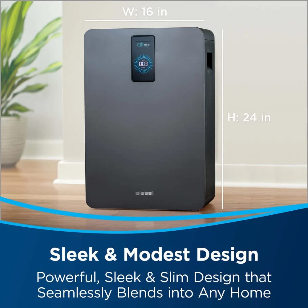 BISSELL air400 Smart Air Purifier with High Efficiency and Carbon Filters for Large Room and Home, Quiet Bedroom Air Cleaner for Allergies,Pets,Dust,Dander,Pollen,Smoke,Hair,Odors, Auto Mode, 24791