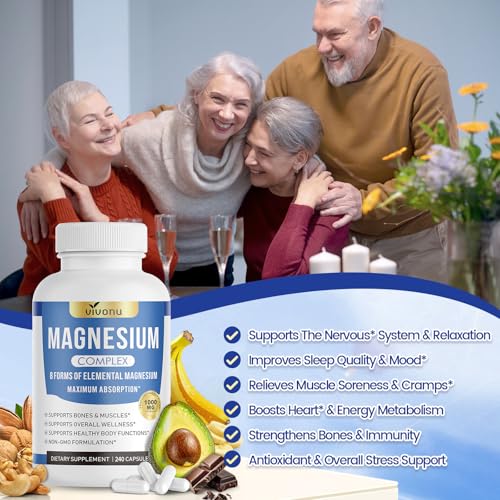 1000mg Magnesium Complex for Women and Men, Magnesium Glycinate, Citrate, Malate, Taurate, Oxide, Carbonate, Aspartate, Orotate, 8-in-1 Magnesium Supplement - Non GMO 240 Capsules